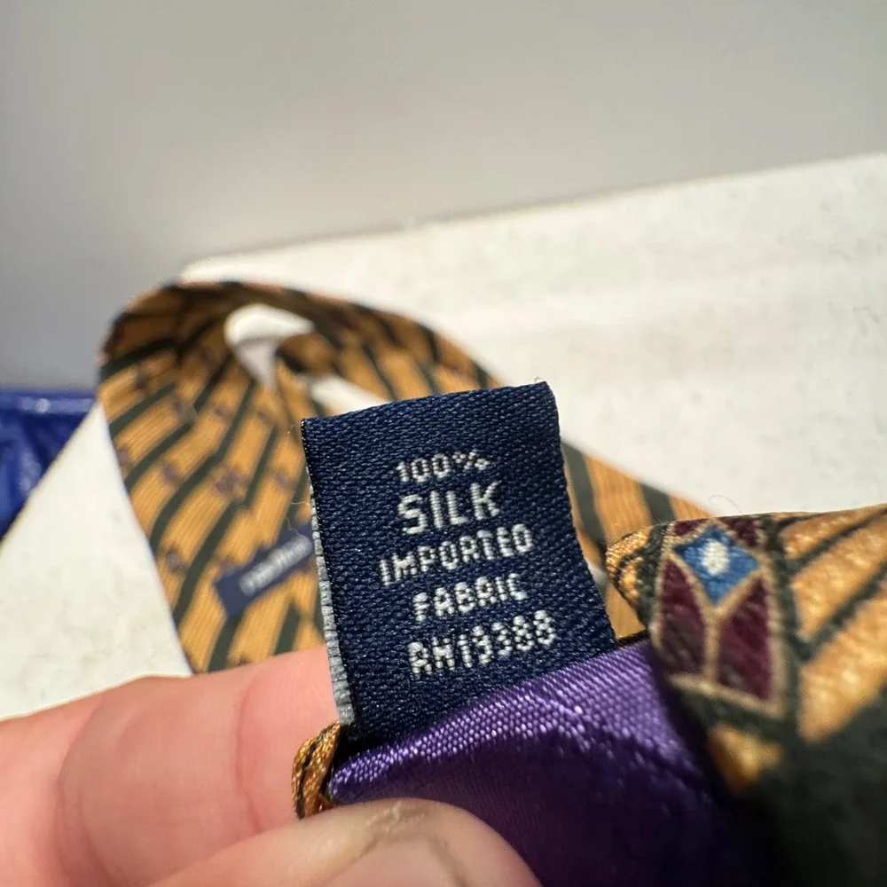 Nautica Tie Gold Green Geometric Striped Silk Heritage Professional Art Deco